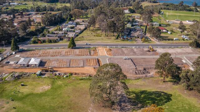 Facing the road - Aerial image of the construction phase of the first 14 homes being built for stage one of the Eden Gardens Lifestyle Estate development. Picture taken in May, 2023. 