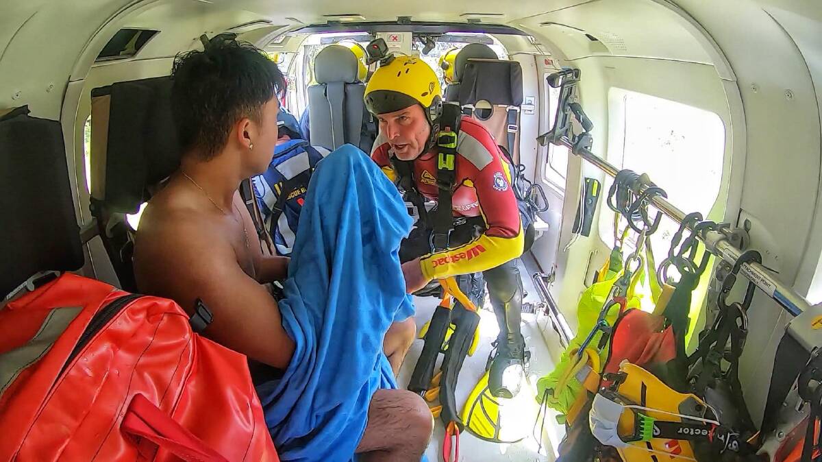 Inside the Westpac Lifesaver Helicopter after the resuce. Picture supplied.