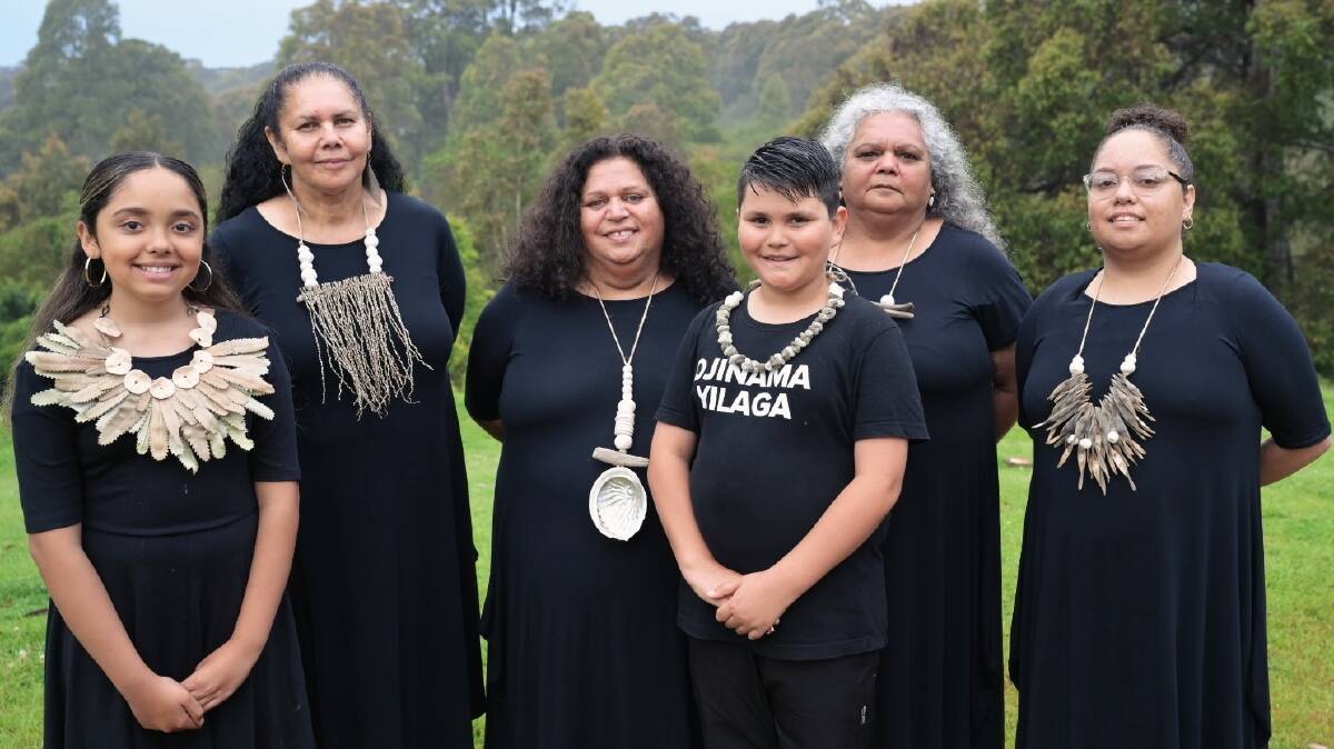 Djinama Yilaga is an intergenerational Yuin choir, established in 2019 by Cheryl Davison in her capacity as Four Winds Aboriginal Creative Producer. Picture by Elise Idiens.