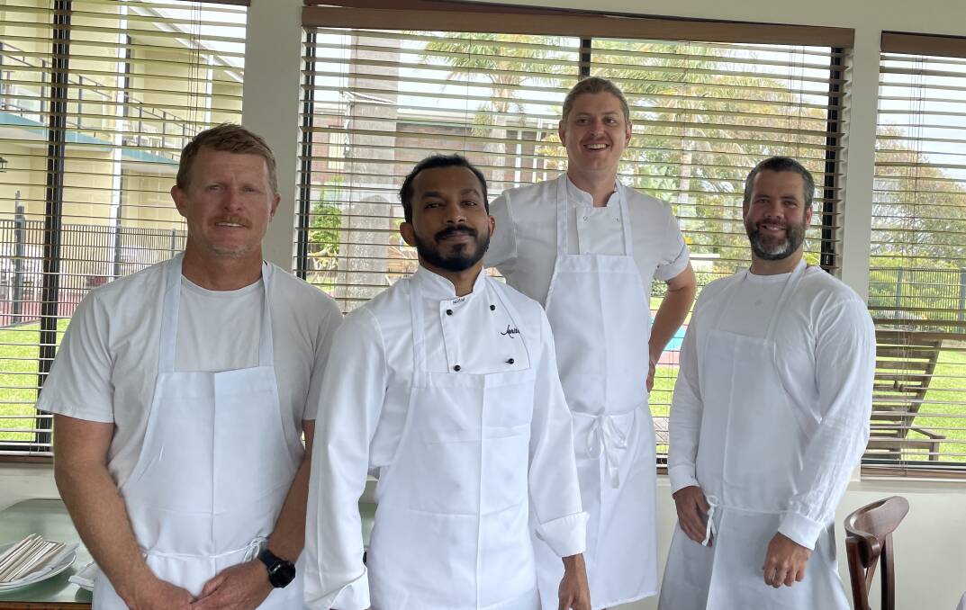 Sous chefs Mark Hoar (far left) and Nathan Adams (far right) are locals. Picture by Marion Williams