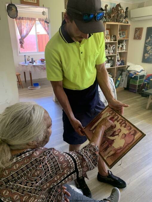 Volunteer Peter White having a yarn and connecting with Elders in Batemans Bay and Mogo like Gloria Carberry. Picture supplied