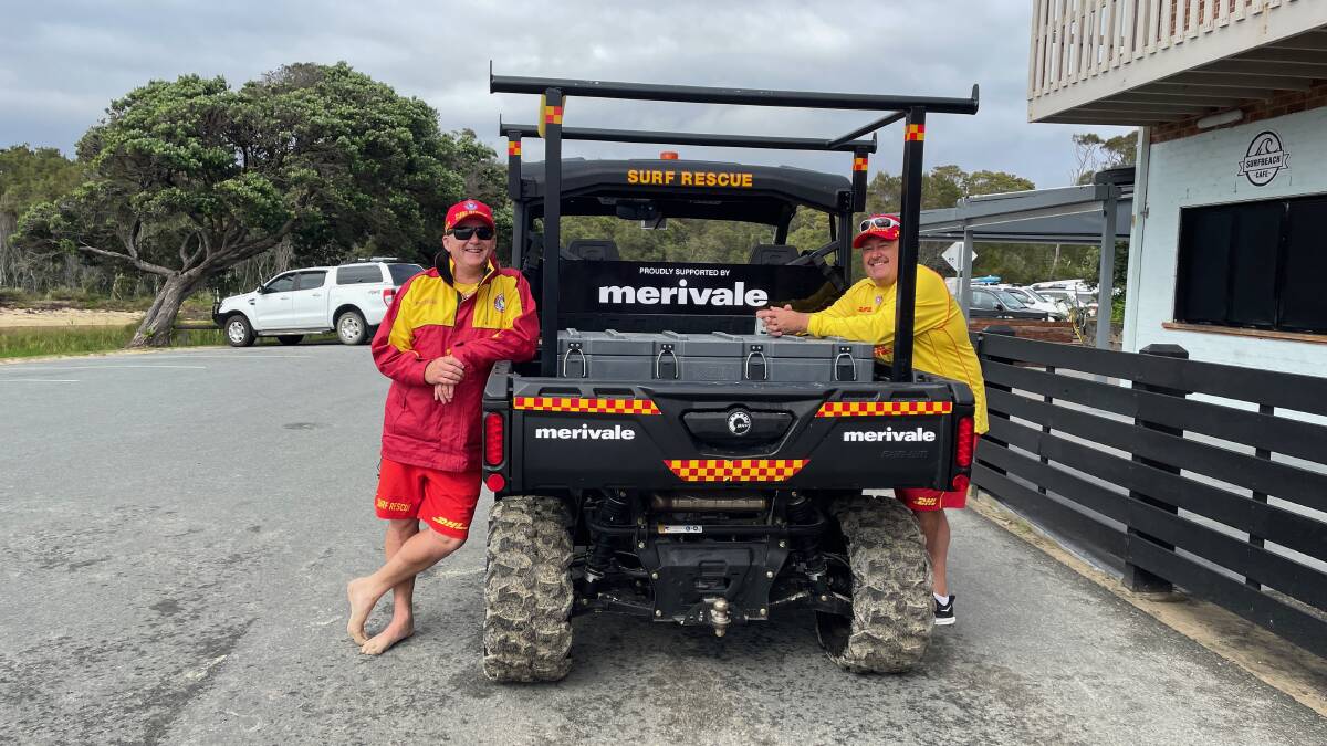 Narooma Surf Life Saving Club's Steve Benic and club president Brendan O'Mahony with the new side-by-side vehicle. Picture by Marion Williams