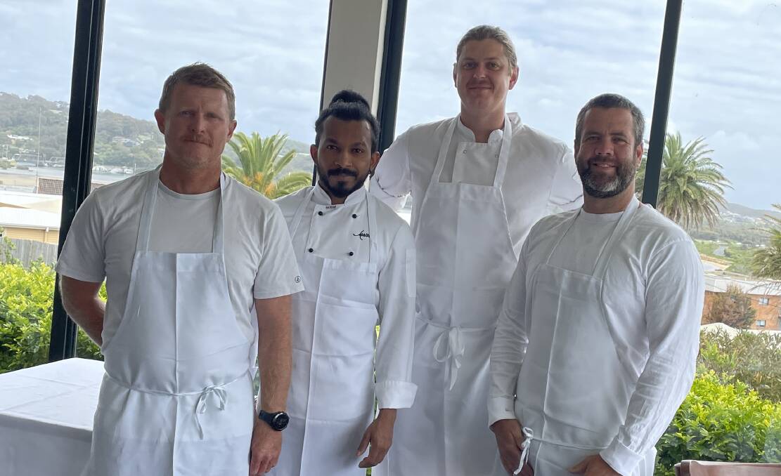 Mark Hoar, sous chef, Mag Vindan, junior sous chef, Toby Worthington, head chef and Nathan Adams, sous chef, were pleasantly surprised to learn Queen Chow had won a hat from the Good Food Guide. Picture by Marion Williams