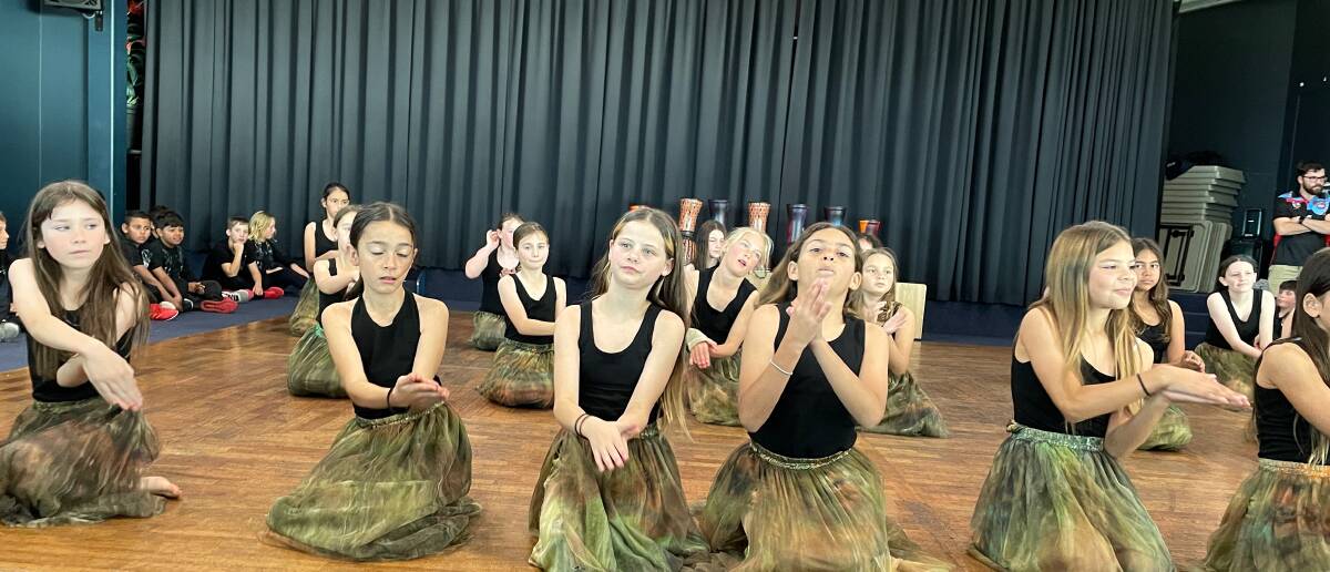 Years 3 - 6 Aboriginal and Torres Strait Island pupils in Narooma Public School's NAIDOC dance group performed for the Narooma VIEW Club's 45th birthday luncheon on Friday, June 23. Picture by Marion Williams.