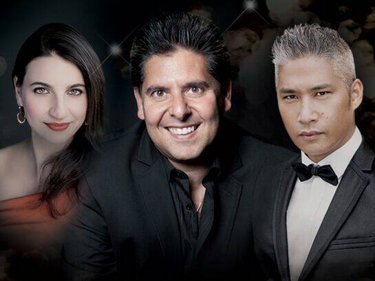 From left: Soprano Jessica Di Bartolo, vocalist Joey Fimmano and Dexter Villahermosa will pay tribute to Andrew Lloyd Webber's iconic melodies at the Bay Pavilions. Picture via Eurobodalla Shire Council