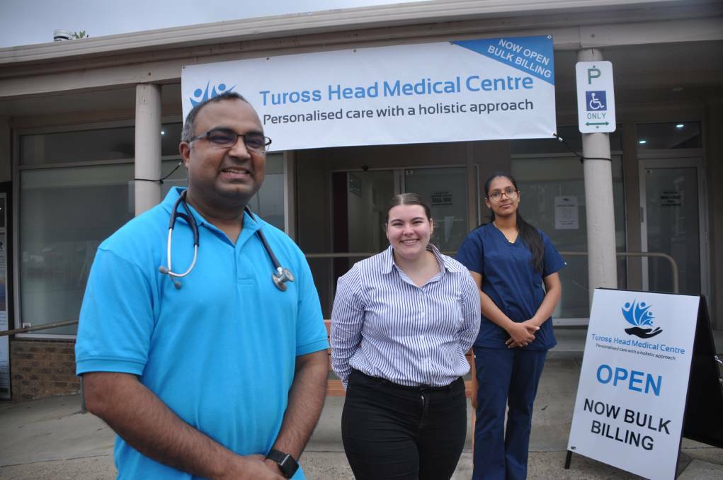 Dr Gurdeep Bagari, Brieanna Holdsworth and Navjot Kaur were in positive spirits when the Tuross Head Medical Centre opened in October 2020.
