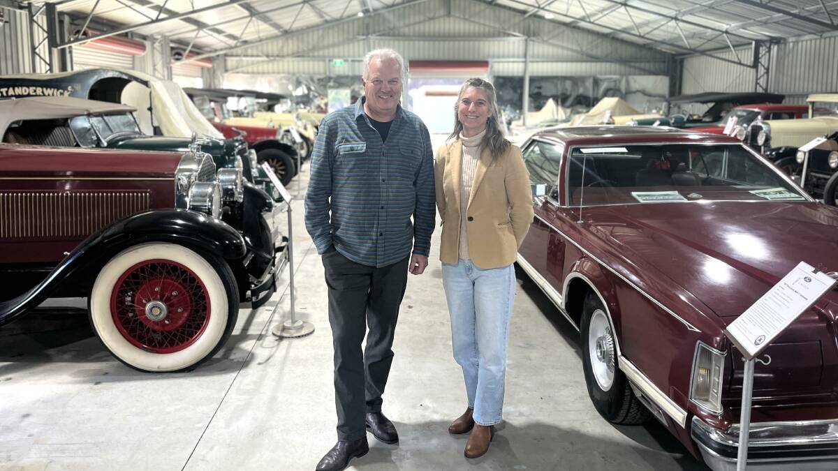 Brother and sister, Andrew Learmont and Louise Learmont with the 24 car collection on the NSW Far South Coast. Picture by James Parker