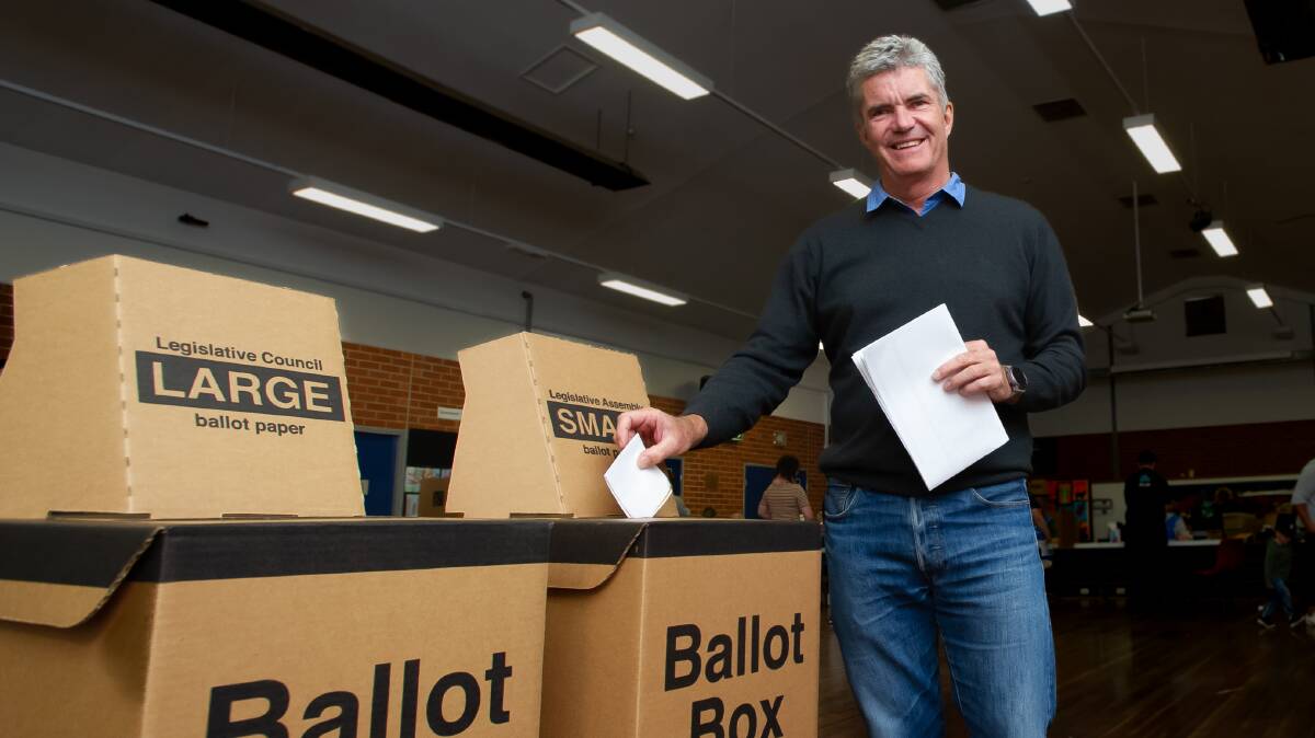 Labor candidate for Monaro Steve Whan votes at Queanbeyan South Public School on Saturday. Picture by Elesa Kurtz