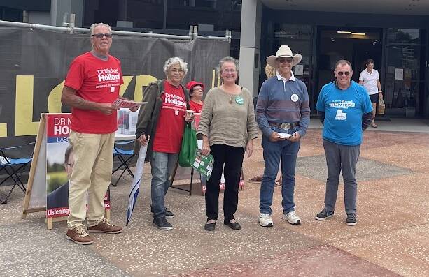 At Bega's early voting centre are campaign helpers (from left) Terry, Carmen, Vel McKeachie, Marc Clayton and Dennis Mortimer. Picture by Sam Armes