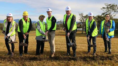 NSW Premier Chris Minns (centre) turns the first sod on the Eurobodalla Regional Hospital project, July 12, 2024. Picture supplied