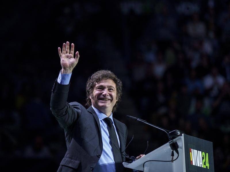 Argentina's president Javier Milei delivers a speech during the Europa Viva 24 rally in Madrid. (AP PHOTO)